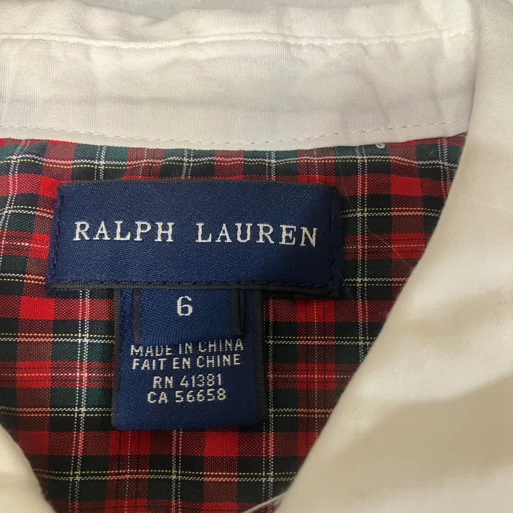 Ralph Lauren Kids Girls 6 Plaid Patchwork Dress Red Navy Peter Pan Collar Cotton